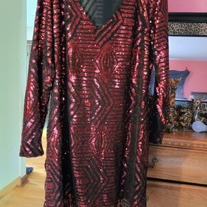 City Chic Red Sequin Long Sleeve Dress